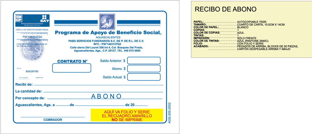 Recibo de abono sin distrito PABS