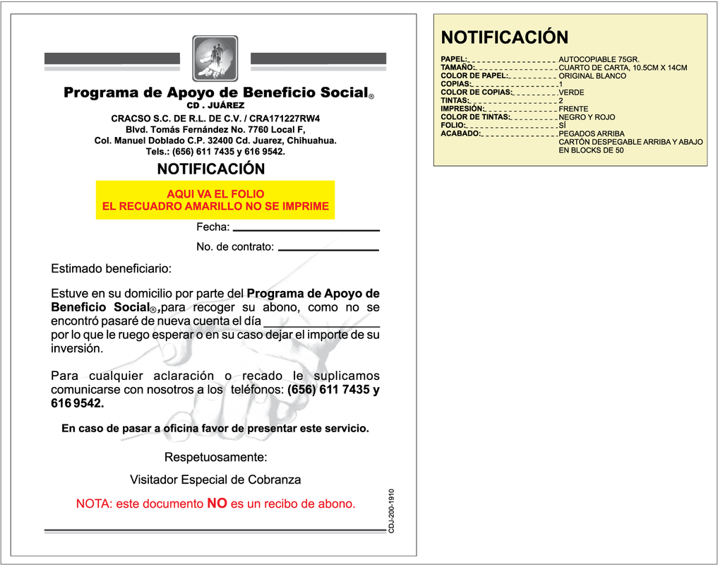 Notificación de Visita CRACSO