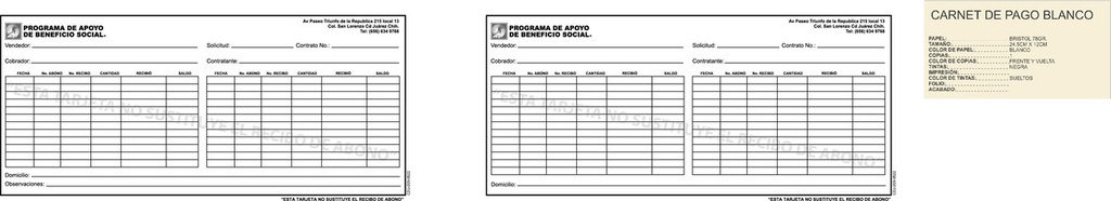 Carnet de pago blanco