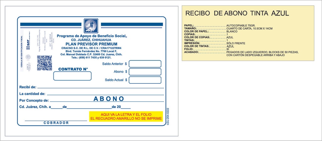 Recibo de abono premium CRACSO azul