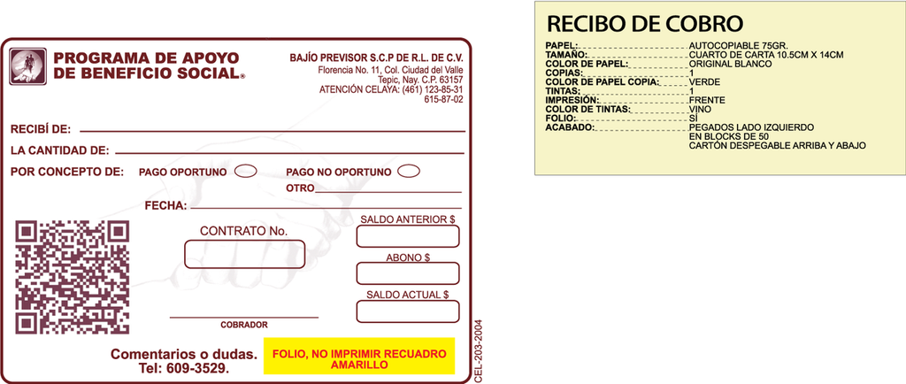 Recibo de cobro previsor tinta vino