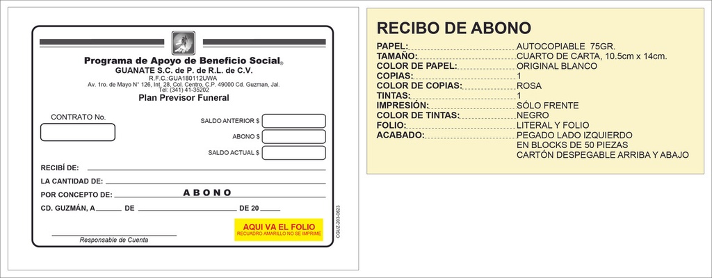 Recibo de abono Guanate