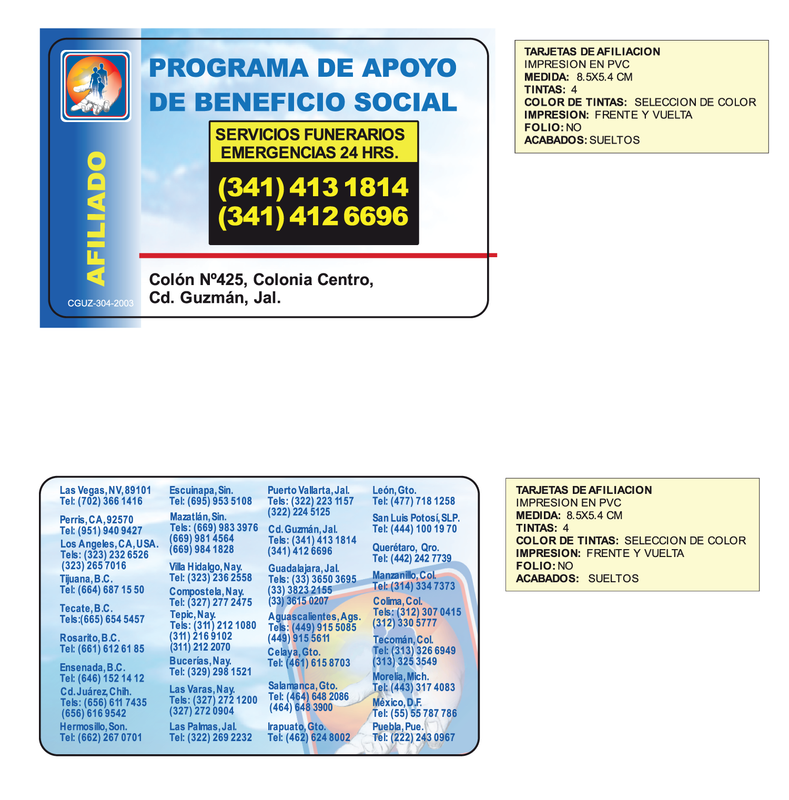 Tarjetas de afiliacion