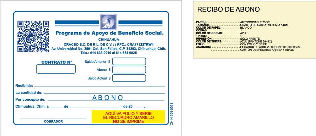 Recibo de Abono PABS CRACSO