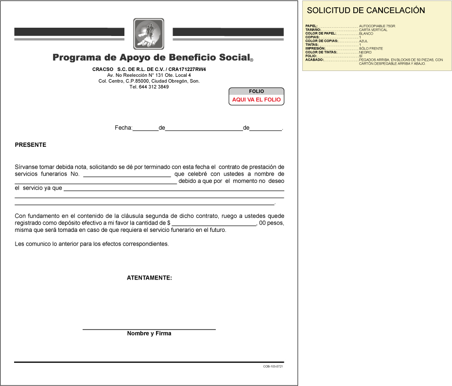Solicitud de cancelación CRACSO