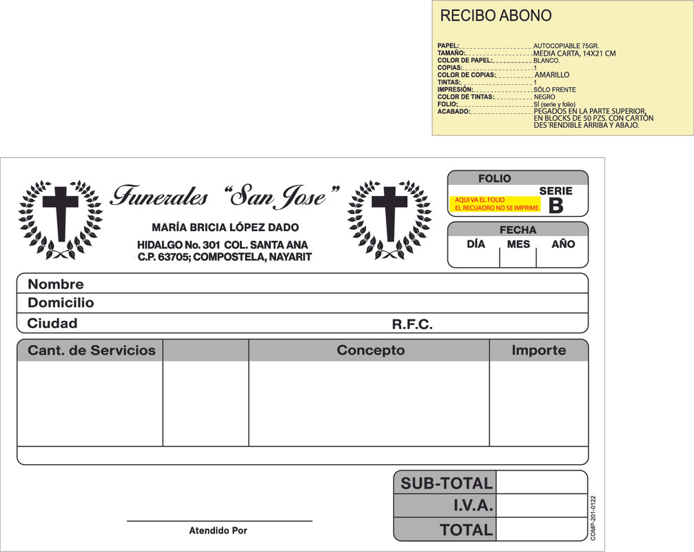 Recibo funerales san jose