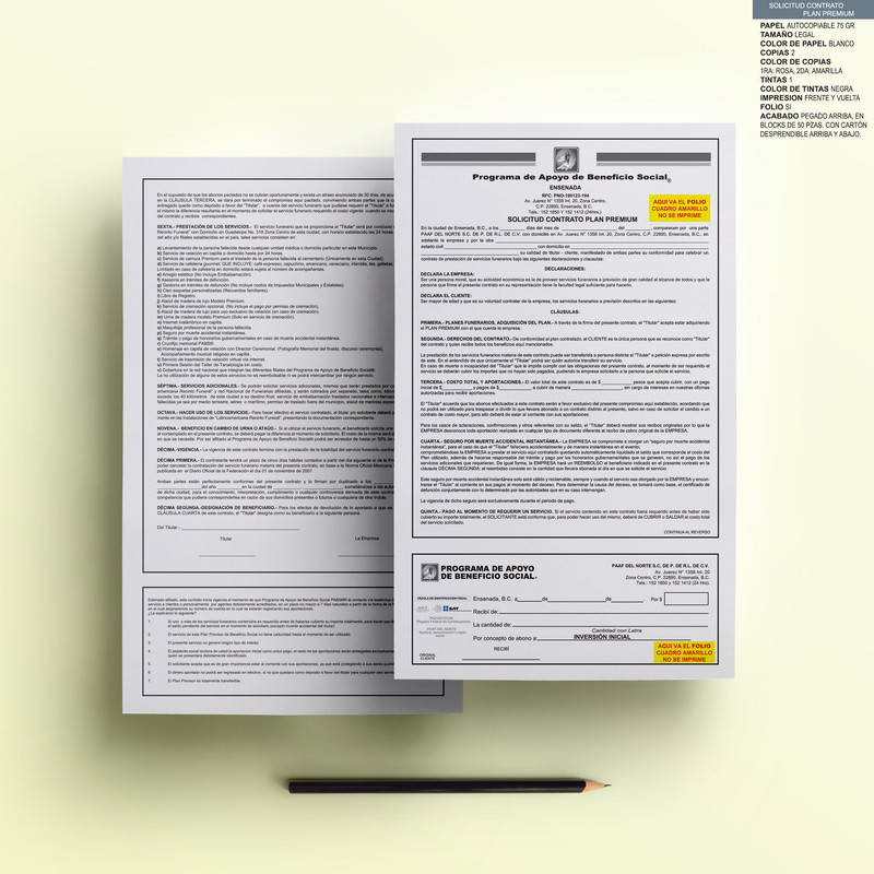 Solicitud contrato plan premium PAAF del Norte SS TN
