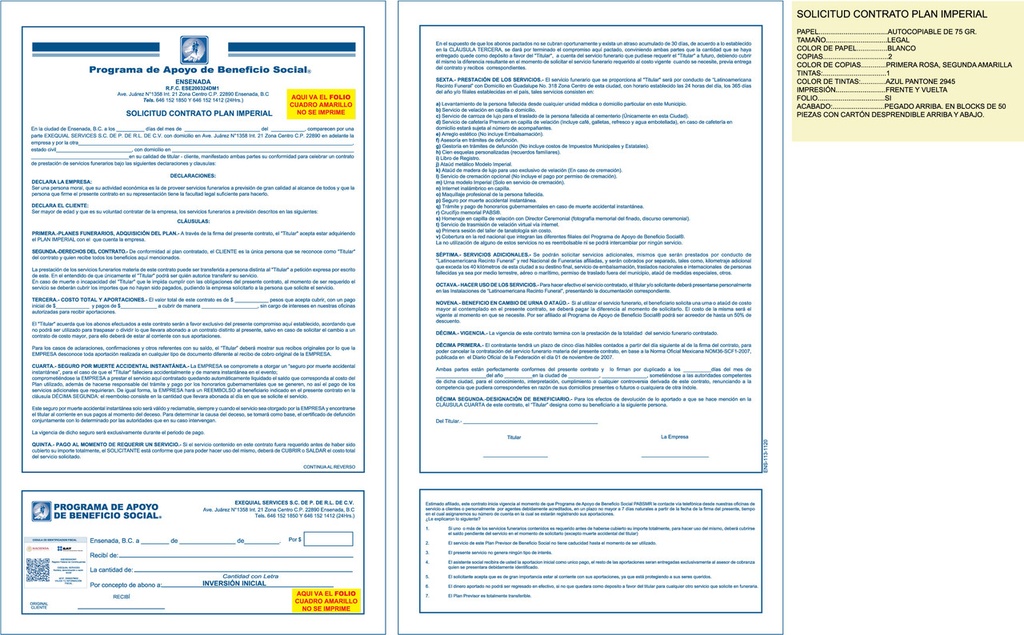 Solicitud contrato plan imperial Exequial tinta azul