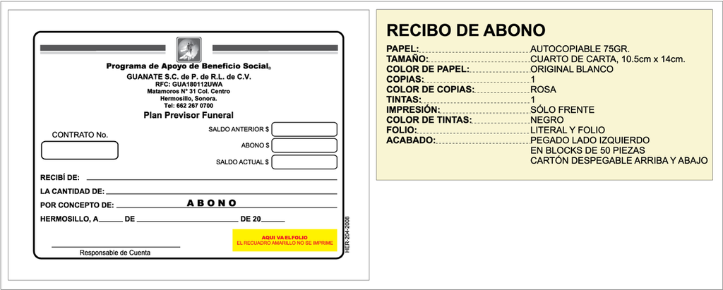 Recibo de abono guanate