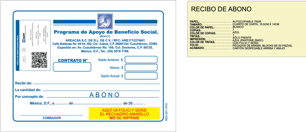 Recibo de abono cuauhtemoc AREACSA