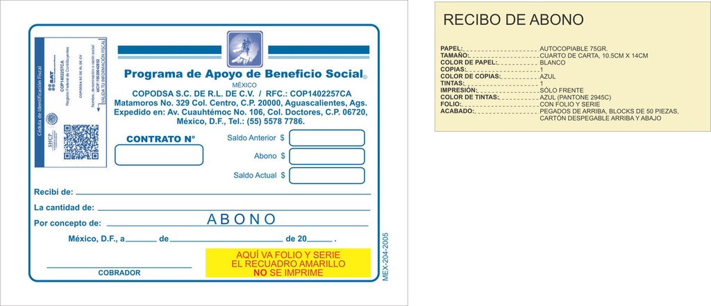 Recibo de abono cuauhtemoc AREACSA