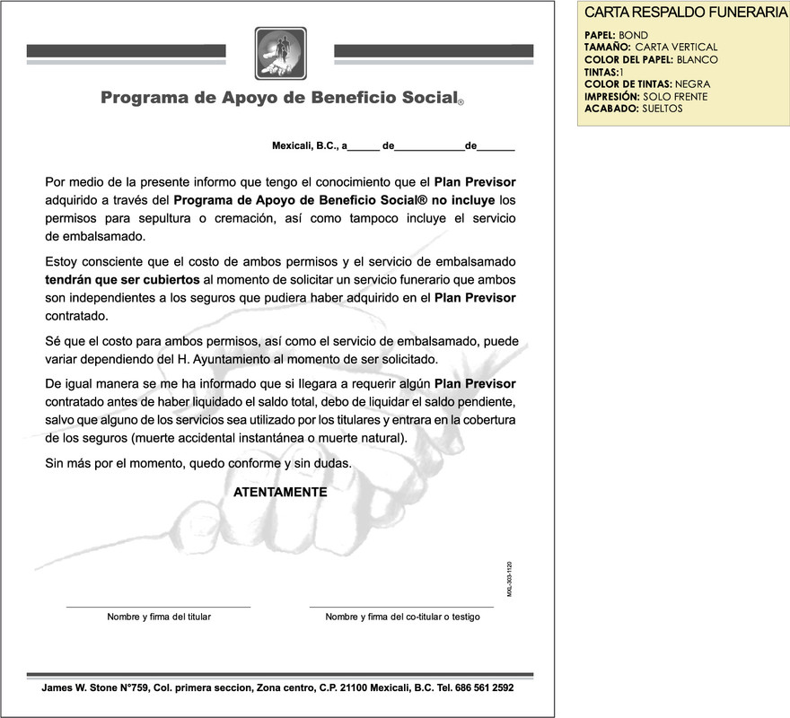Carta respaldo funeraria