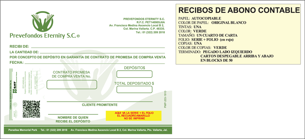 Recibo de abono Eternity