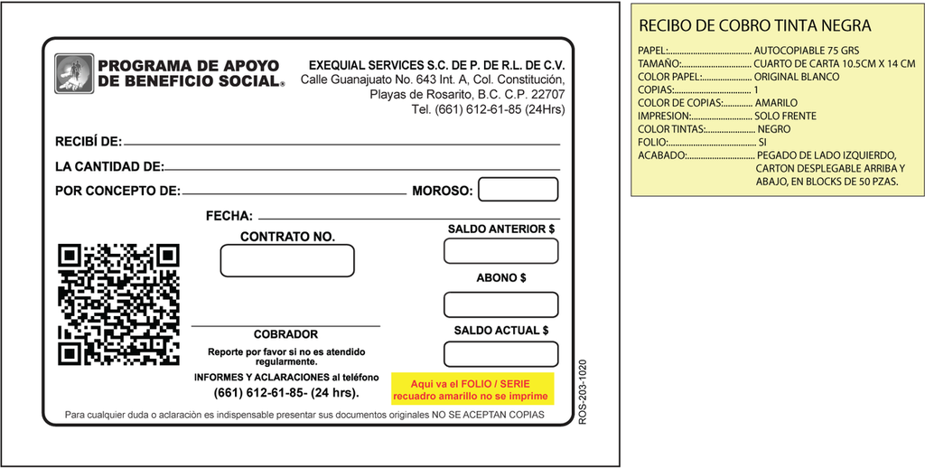 Recibo de cobro PAAF del norte