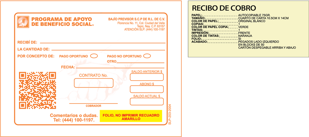 Recibo de cobro previsor naranja