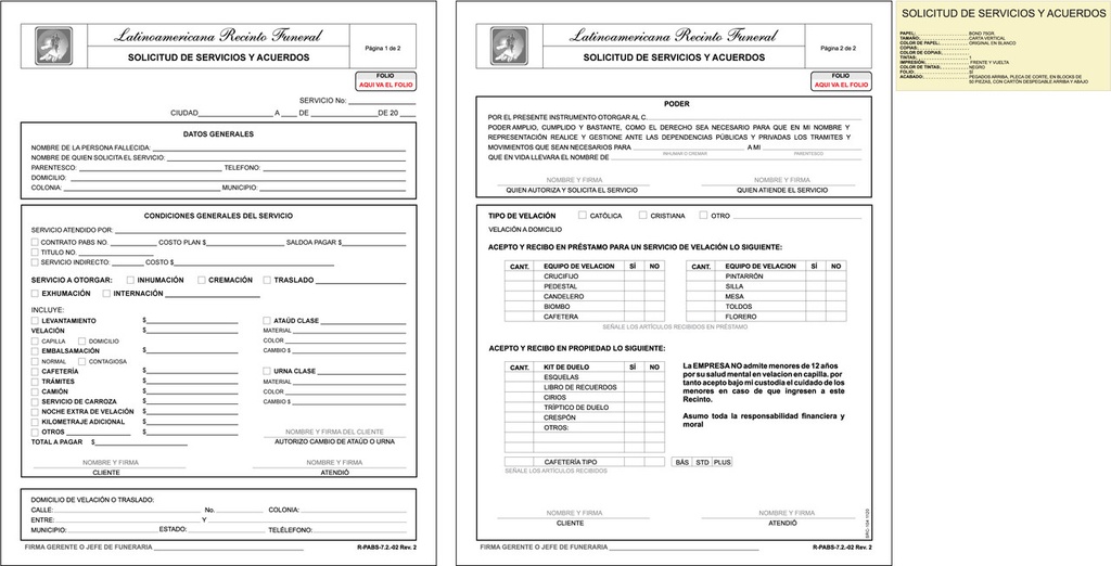 Solicitud de servicios y acuerdos