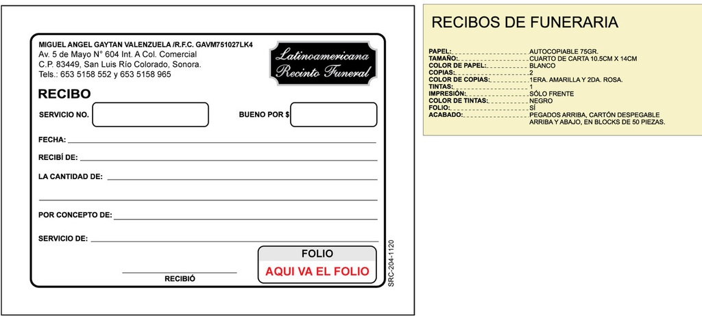 Recibo de funeraria