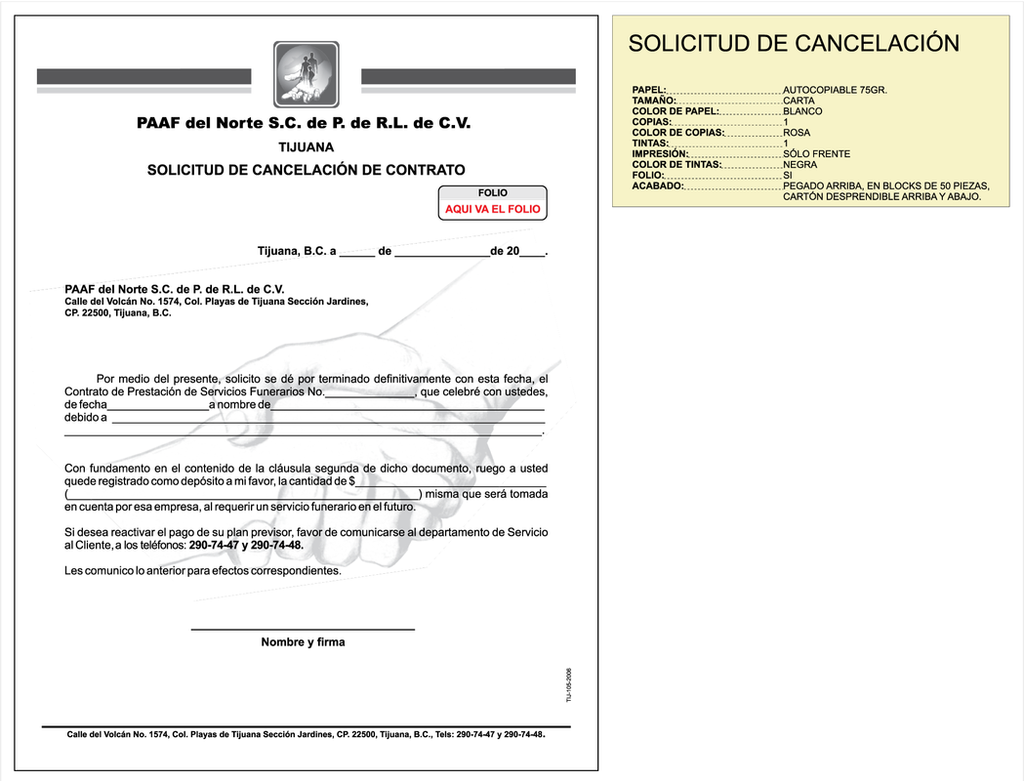 Solicitud de cancelación PAAF del norte