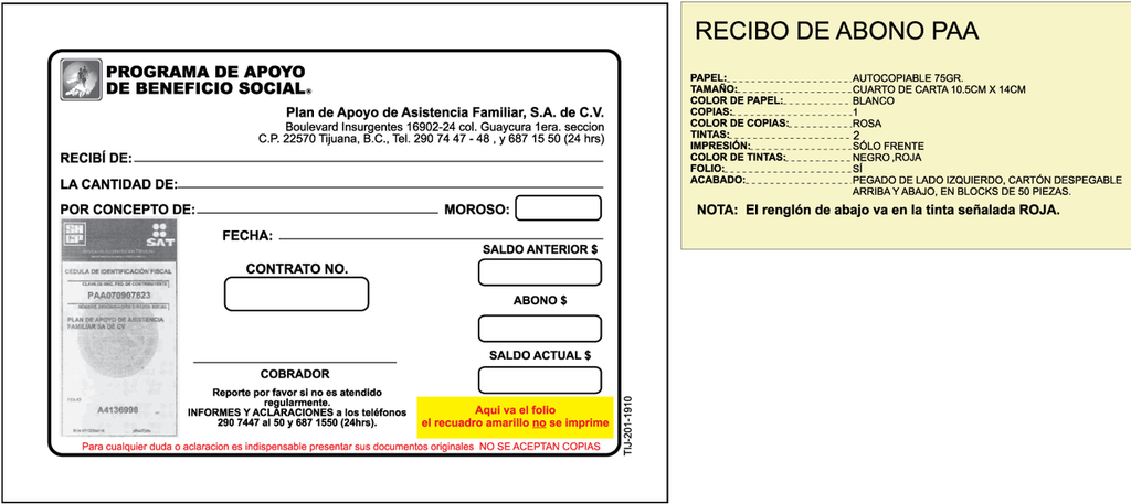 Recibos de abono PAAF