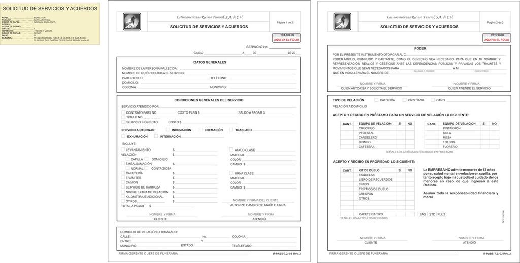 Solicitud de servicios y acuerdos