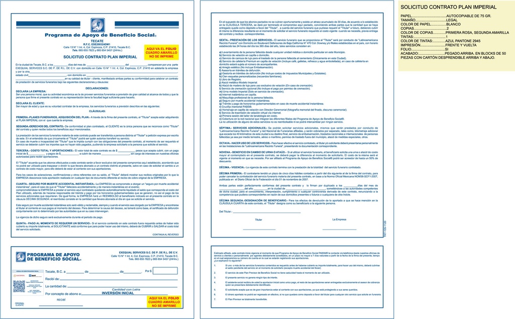 Solicitud contrato plan imperial Exequial tinta negra