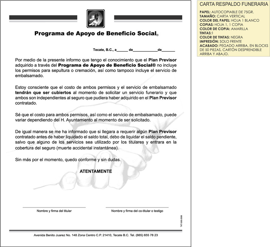 Carta respaldo funeraria