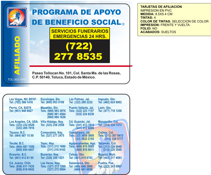Tarjeta de afiliacion