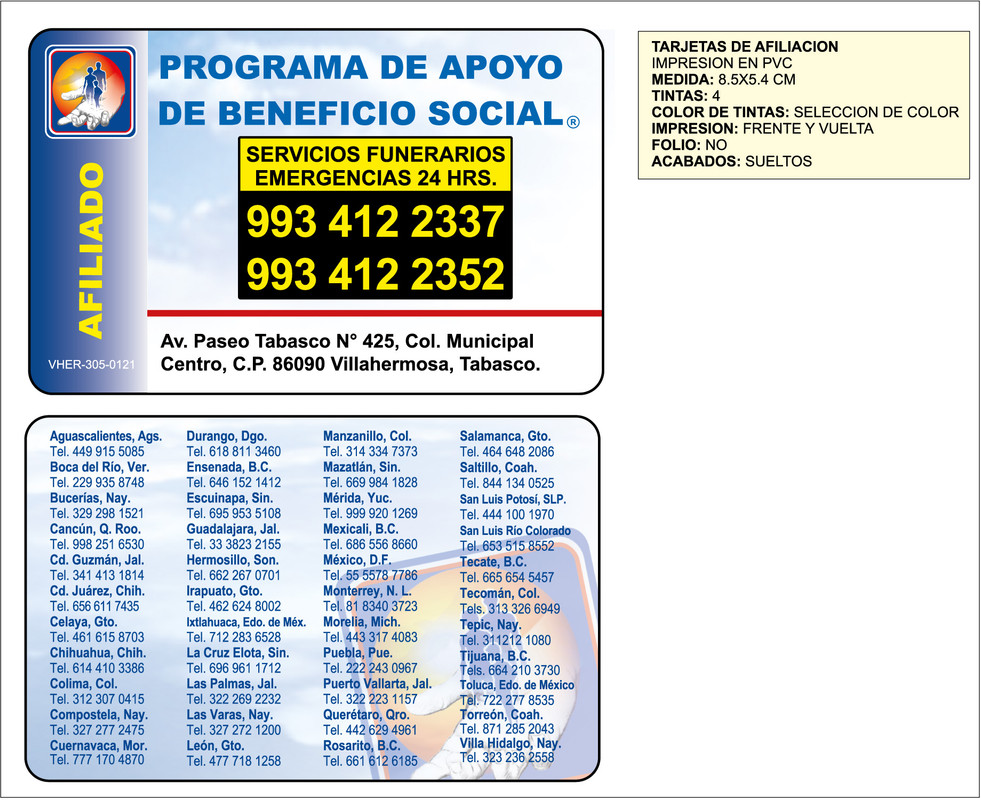 Tarjeta de afiliacion