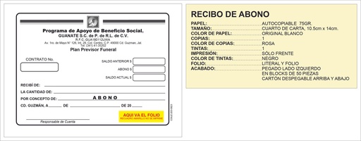[CGUZ-203] Recibo de abono Guanate