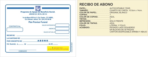 [CGUZ-205] Recibo de abono aricso tinta azul