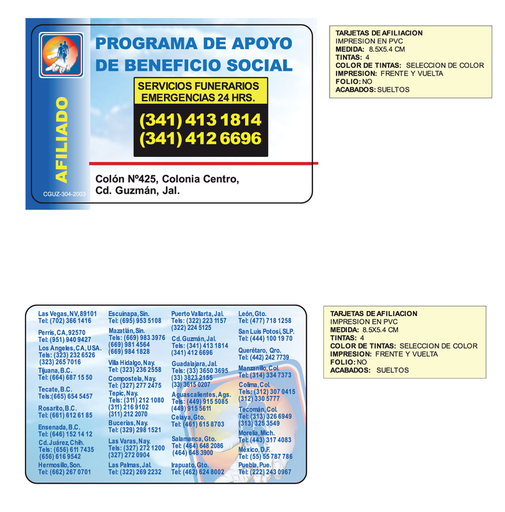 [CGUZ-304] Tarjetas de afiliacion