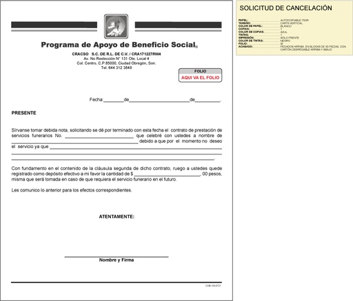 [COB-103] Solicitud de cancelación CRACSO