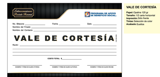 [CUE-604] Vale de cortesia funeraria