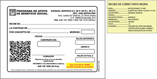 [ENS-215] Recibo de abono Exequial tinta negra