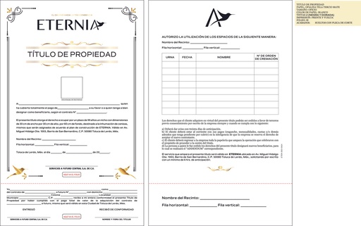 [ETER-300] Titulo de Propiedad Eternia