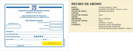 [HER-205] Recibo de abono aricso tinta azul