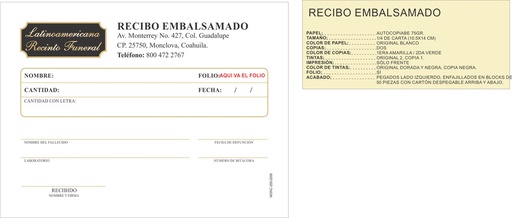 [MONC-205] Recibo embalsamado