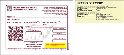 [MTY-207] Recibo de cobro GAM tinta vino
