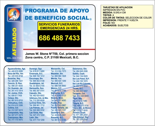 [MXL-302] Tarjetas de afiliacion