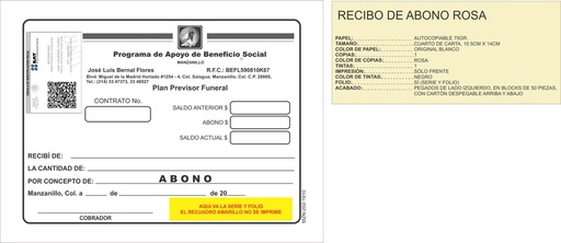 [MZN-202] Recibo de abono rosa