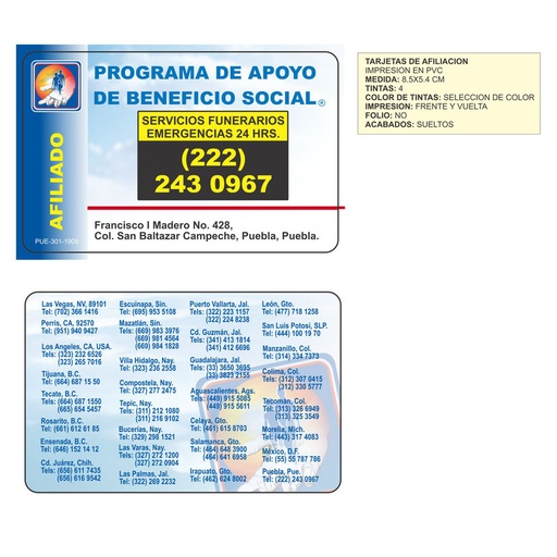 [PUE-301] Tarjeta de afiliacion