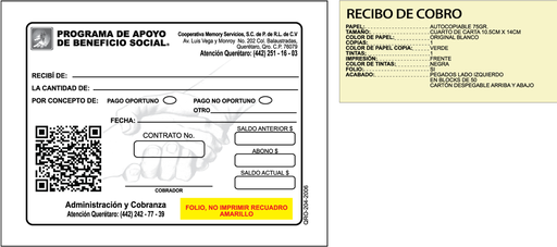[QRO-204] Recibo de cobro previsor tinta negra
