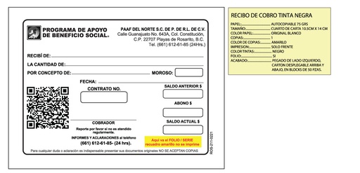 [ROS-211] Recibo de cobro PAAF del Norte