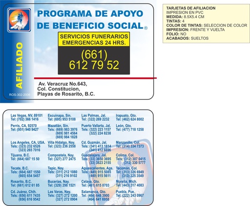 [ROS-302] Tarjeta de afiliación