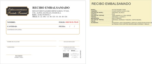 [SLLO-204] Recibo embalsamado