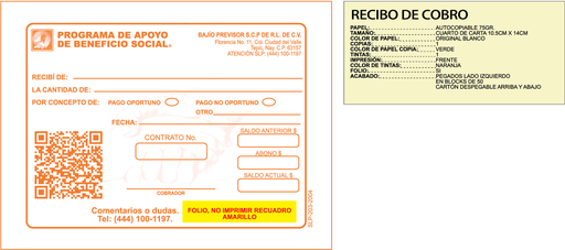 [SLP-203] Recibo de cobro previsor naranja