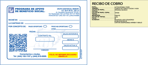 [SLP-208] Recibo de cobro previsor tinta azul