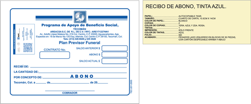 [TEC-201] Recibo abono tinta azul AREACSA sin folio