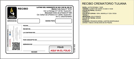 [TIJ-202] Recibo de Crematorio Latino del Noroeste