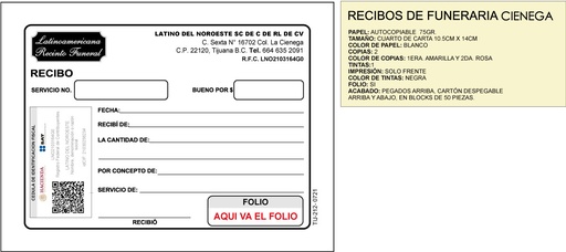 [TIJ-212] Recibo de funeraria Latino del Noroeste